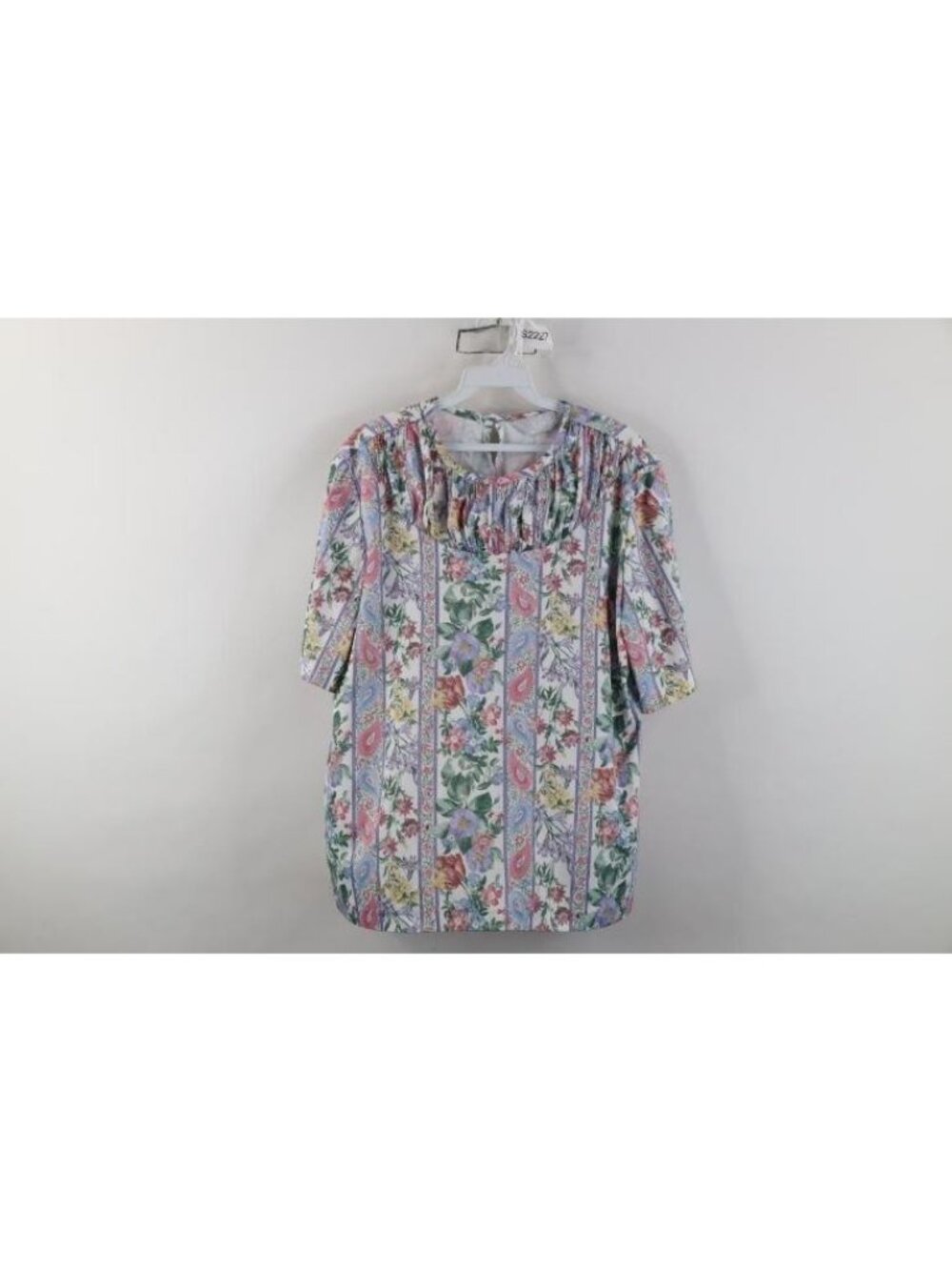 Vtg 90s Streetwear Womens L Paisley Flower Ruffled Knit Back Button Shirt USA